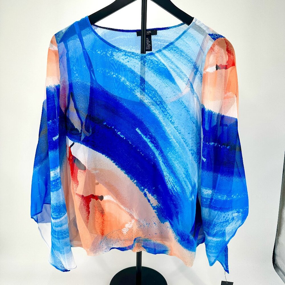 Alfani Womens Petite Top With‎ Built In Camisole Blue Size Petite Large NWT